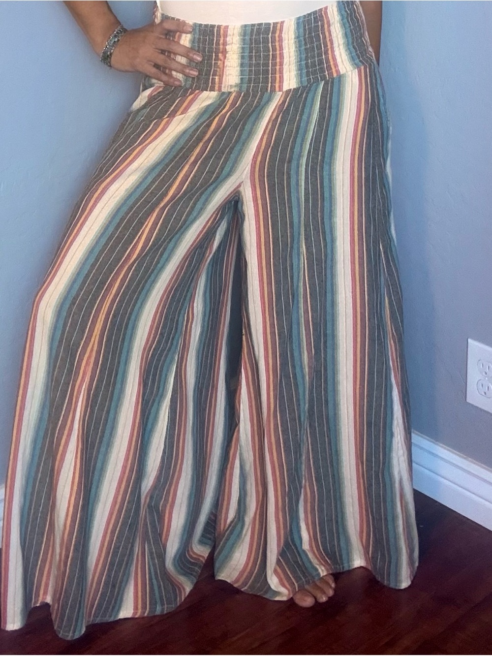 Wide Leg Striped Palazzo Pants - Multicolor